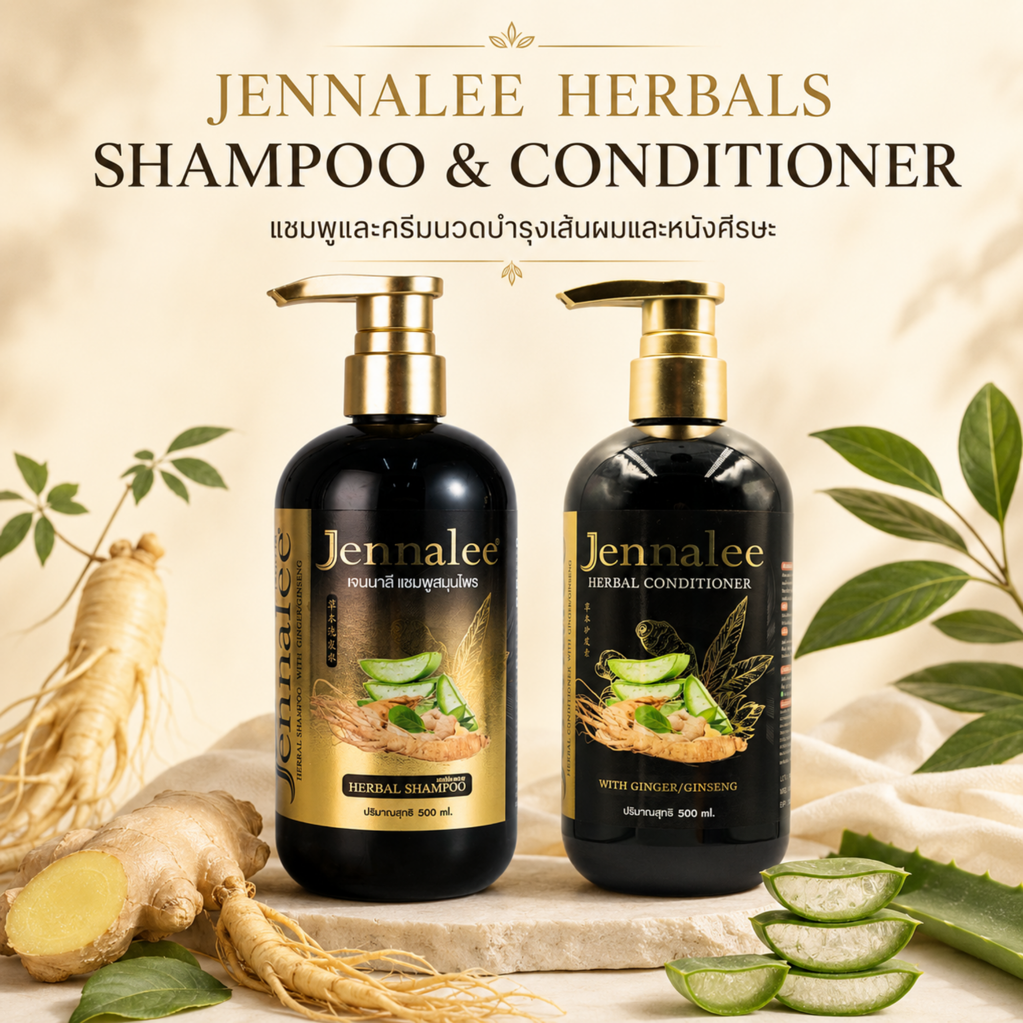 แชมพูสมุนไพร Jennalee ขวดสีดำหัวปั๊มทอง
